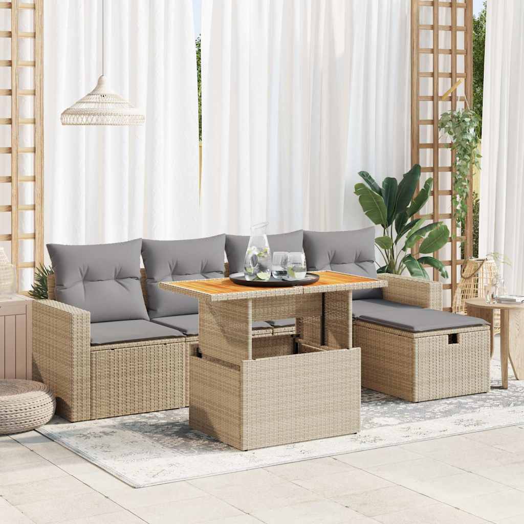 Set Mobilier Grădină Cu Perne, 6 Piese, , Poliratan