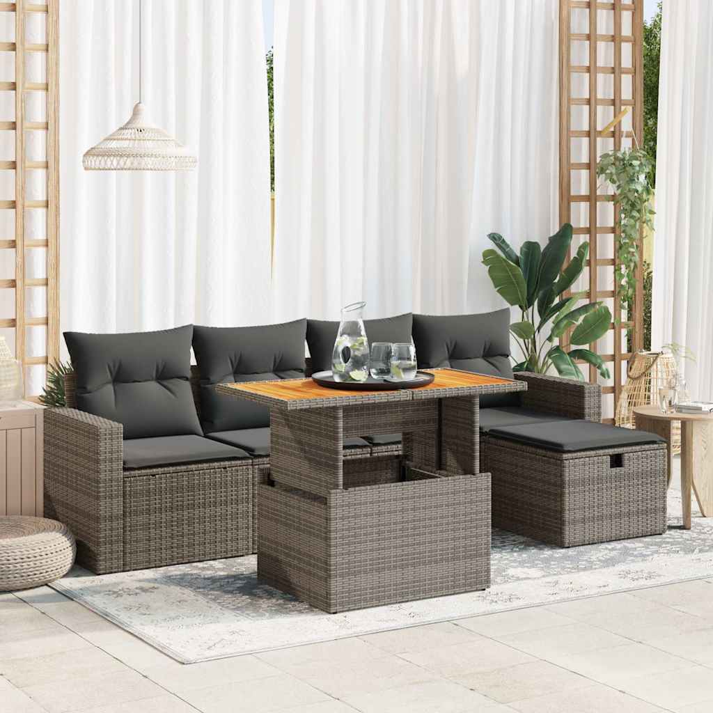 Set Mobilier Grădină Cu Perne, 6 Piese, , Poliratan