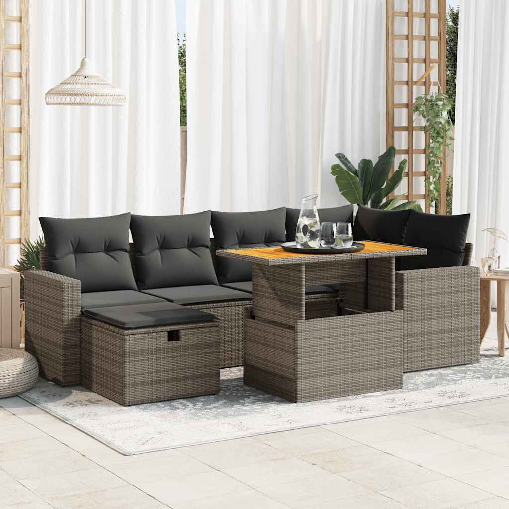 Set Canapele De Grădină Cu Perne, 7 Piese, Negru, Poliratan