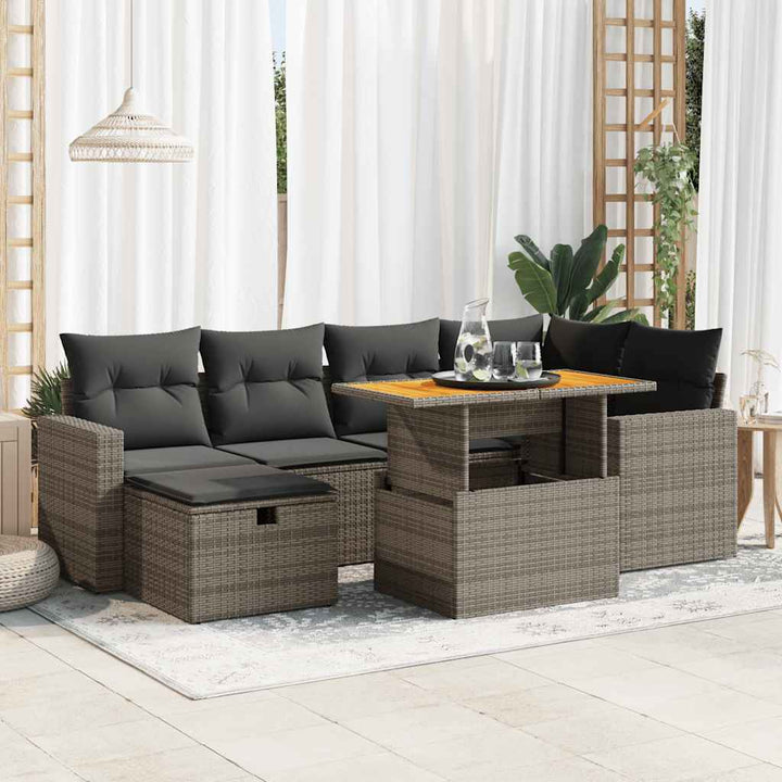 Set Canapele De Grădină Cu Perne, 7 Piese, Negru, Poliratan