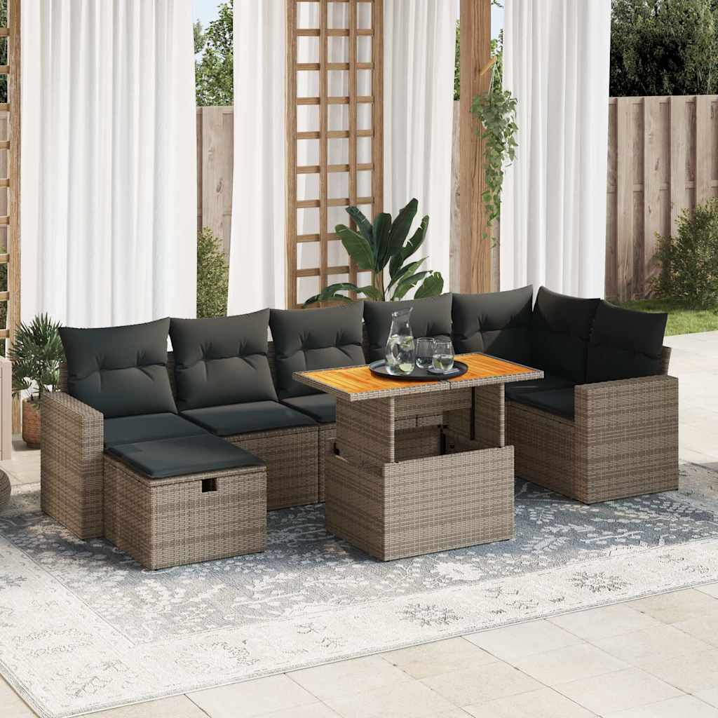 Set Canapele De Grădină Cu Perne, 8 Piese, Gri, Poliratan