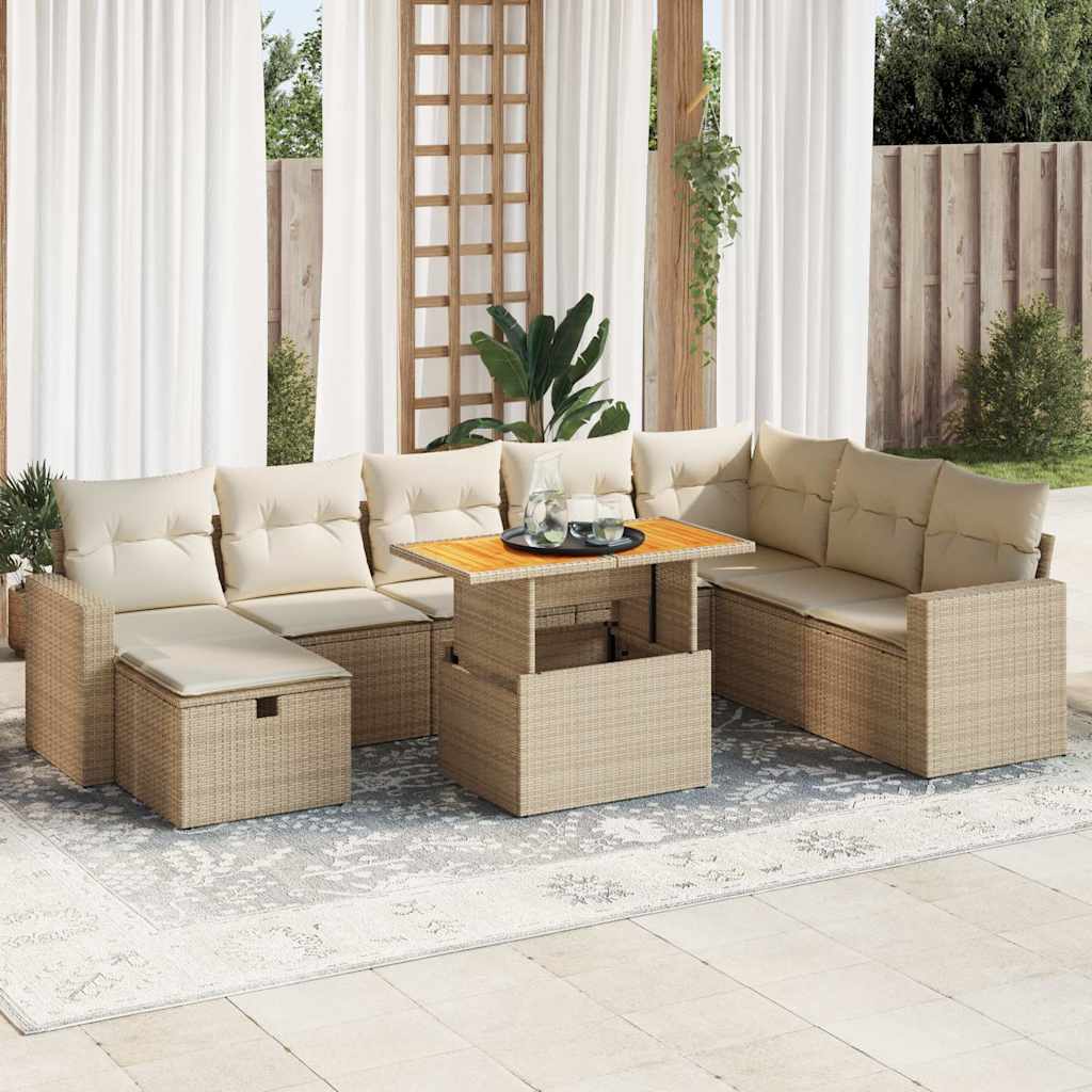 Set Canapele De Grădină, 9 Piese, Cu Perne, , Poliratan