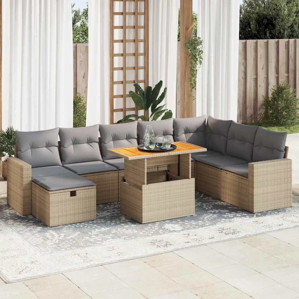 Set Canapele De Grădină, 9 Piese, Cu Perne, , Poliratan
