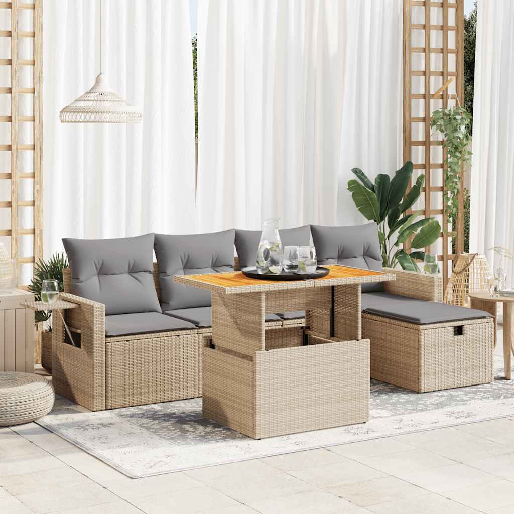 Set Mobilier De Grădină Cu Perne, 6 Piese, Negru, Poliratan