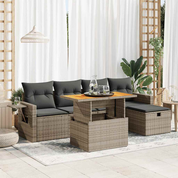 Set Mobilier De Grădină Cu Perne, 6 Piese, Negru, Poliratan