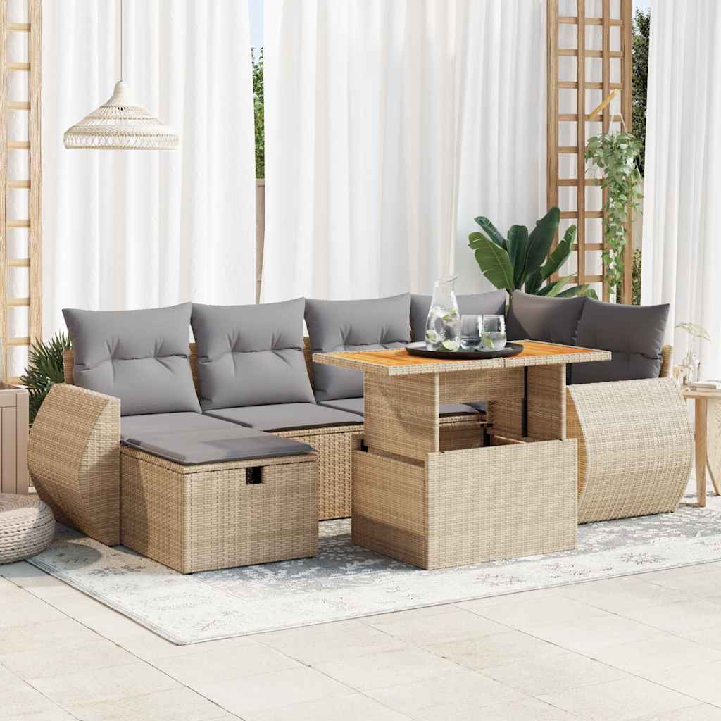 Set Canapele De Grădină Cu Perne, 7 Piese, Negru, Poliratan