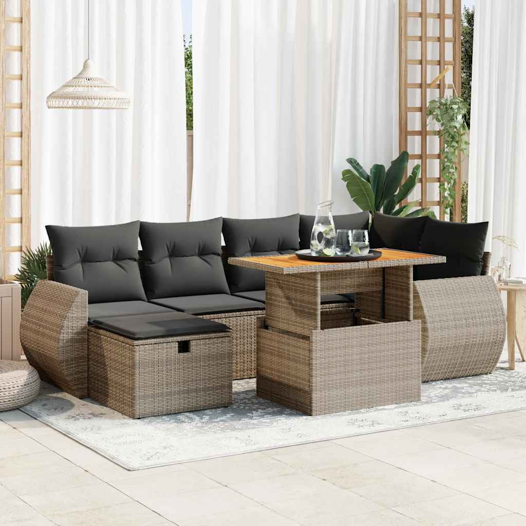 Set Canapele De Grădină Cu Perne, 7 Piese, Negru, Poliratan