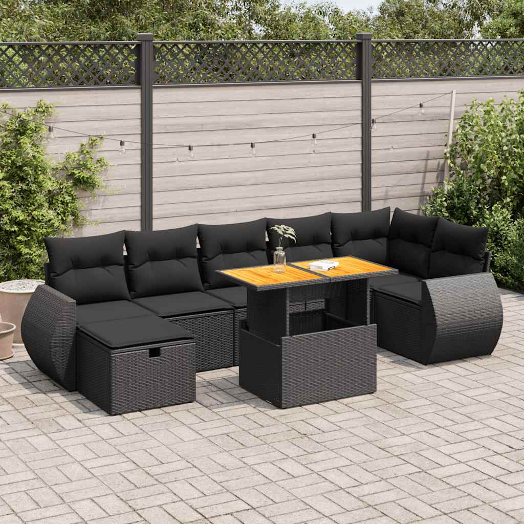 Set Mobilier De Grădină Cu Perne, 8 Piese, Negru, Poliratan