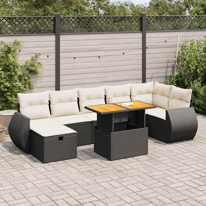 Set Mobilier De Grădină Cu Perne, 8 Piese, Negru, Poliratan