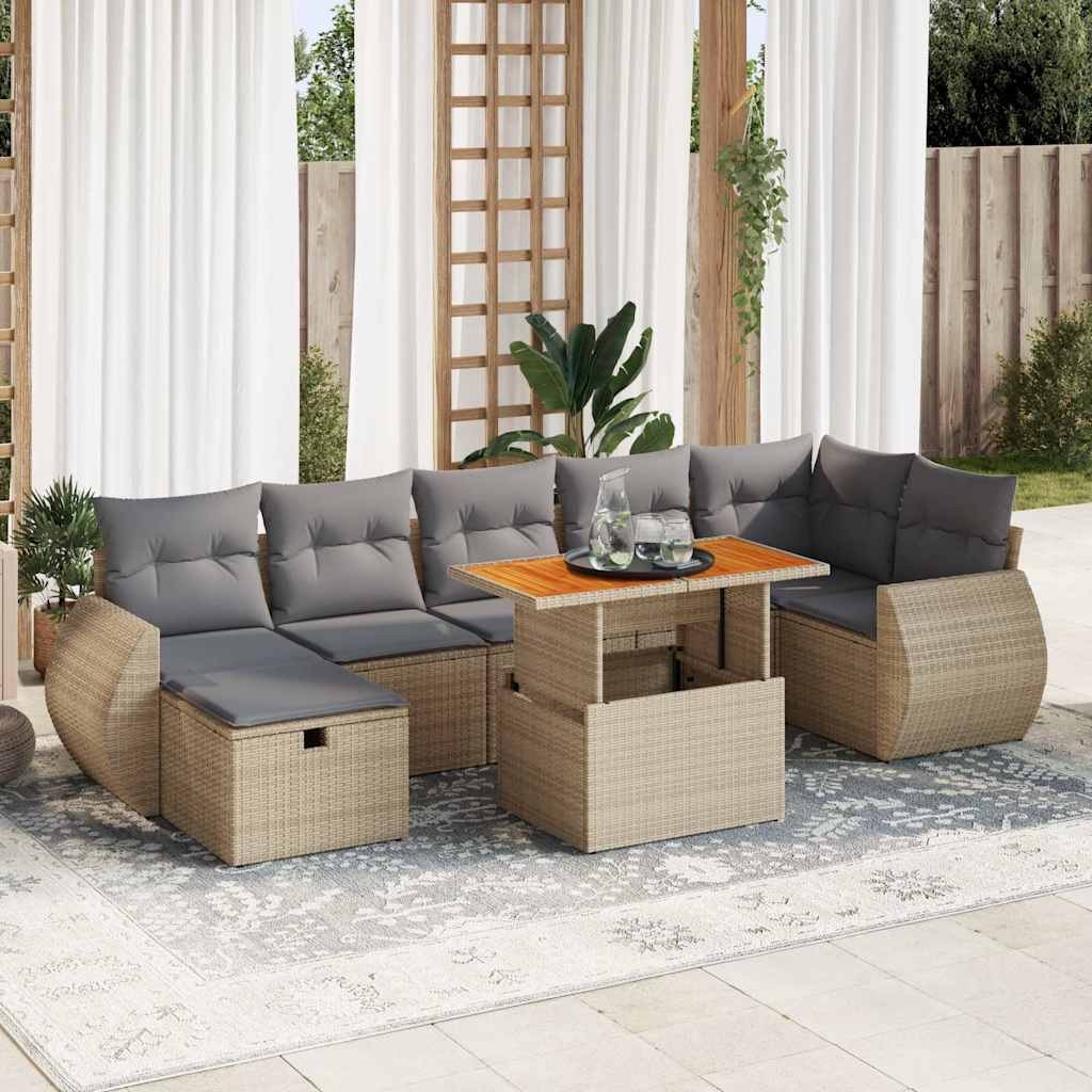 Set Mobilier De Grădină Cu Perne, 8 Piese, Negru, Poliratan