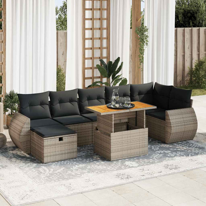 Set Mobilier De Grădină Cu Perne, 8 Piese, Negru, Poliratan