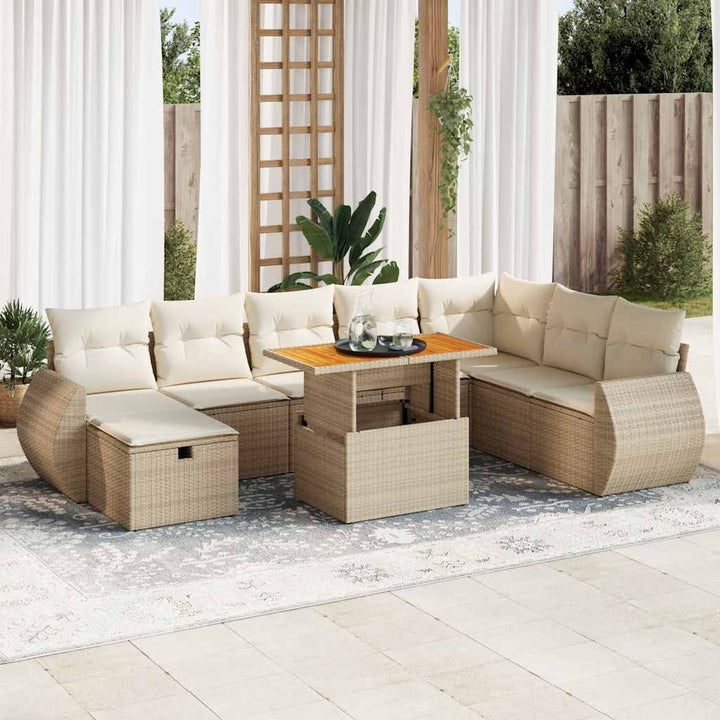 Set Mobilier De Grădină Cu Perne, 9 Piese, Negru, Poliratan