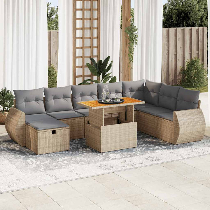 Set Mobilier De Grădină Cu Perne, 9 Piese, Negru, Poliratan