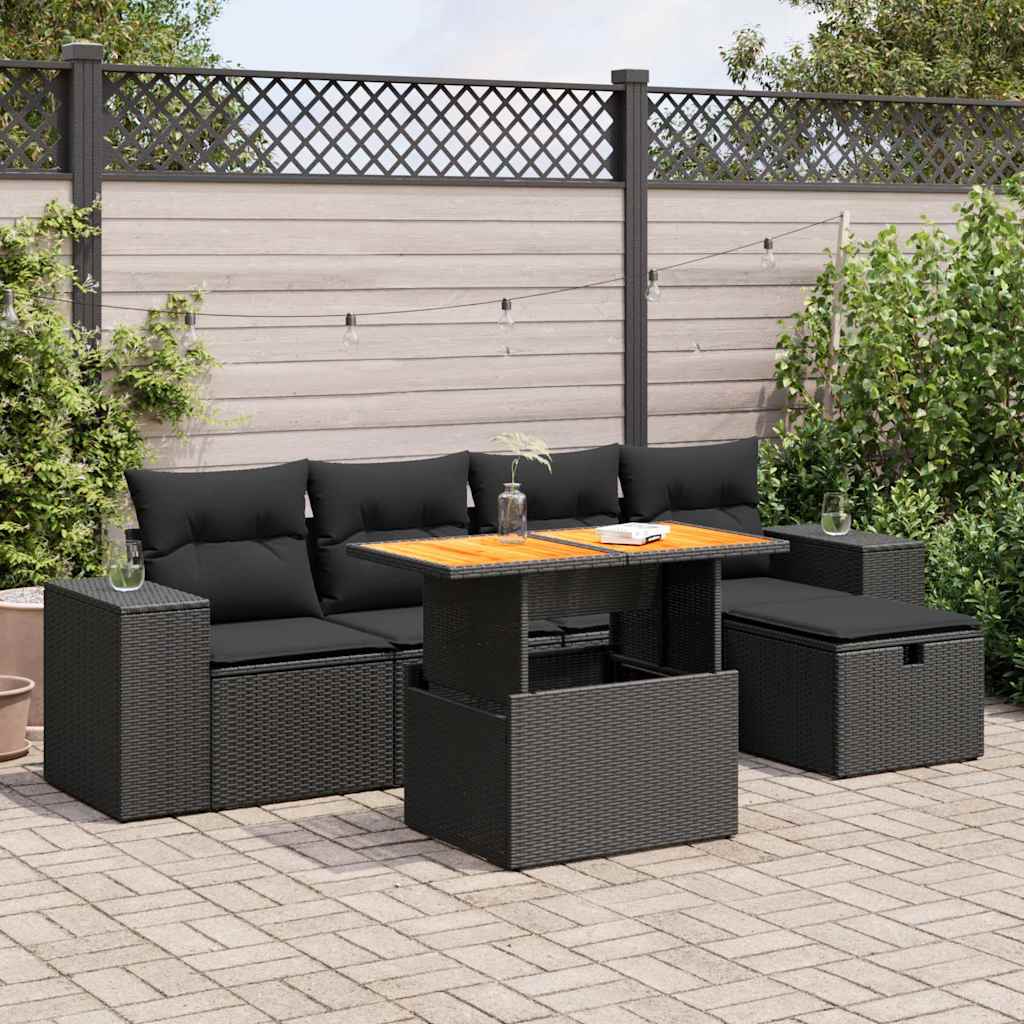 Set Mobilier De Grădină Cu Perne, 6 Piese, Negru, Poliratan