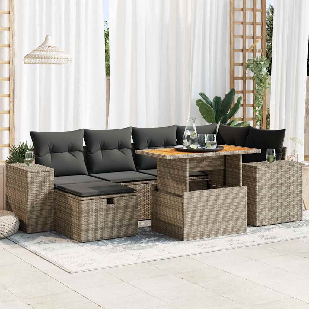 Set Canapele De Grădină Cu Perne, 7 Piese, Negru, Poliratan