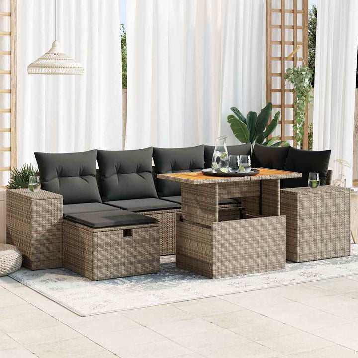 Set Canapele De Grădină Cu Perne, 7 Piese, Negru, Poliratan