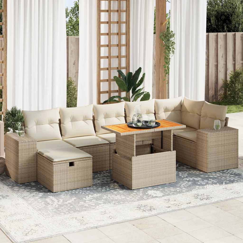 Set Mobilier De Grădină Cu Perne, 8 Piese, , Poliratan