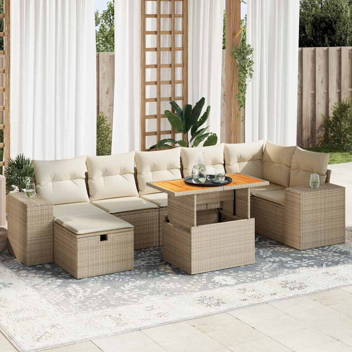 Set Mobilier De Grădină Cu Perne, 8 Piese, , Poliratan