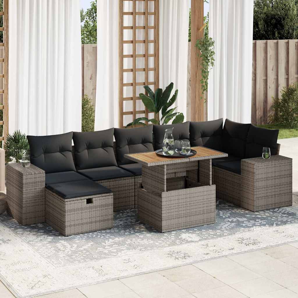 Set Mobilier De Grădină Cu Perne, 8 Piese, , Poliratan