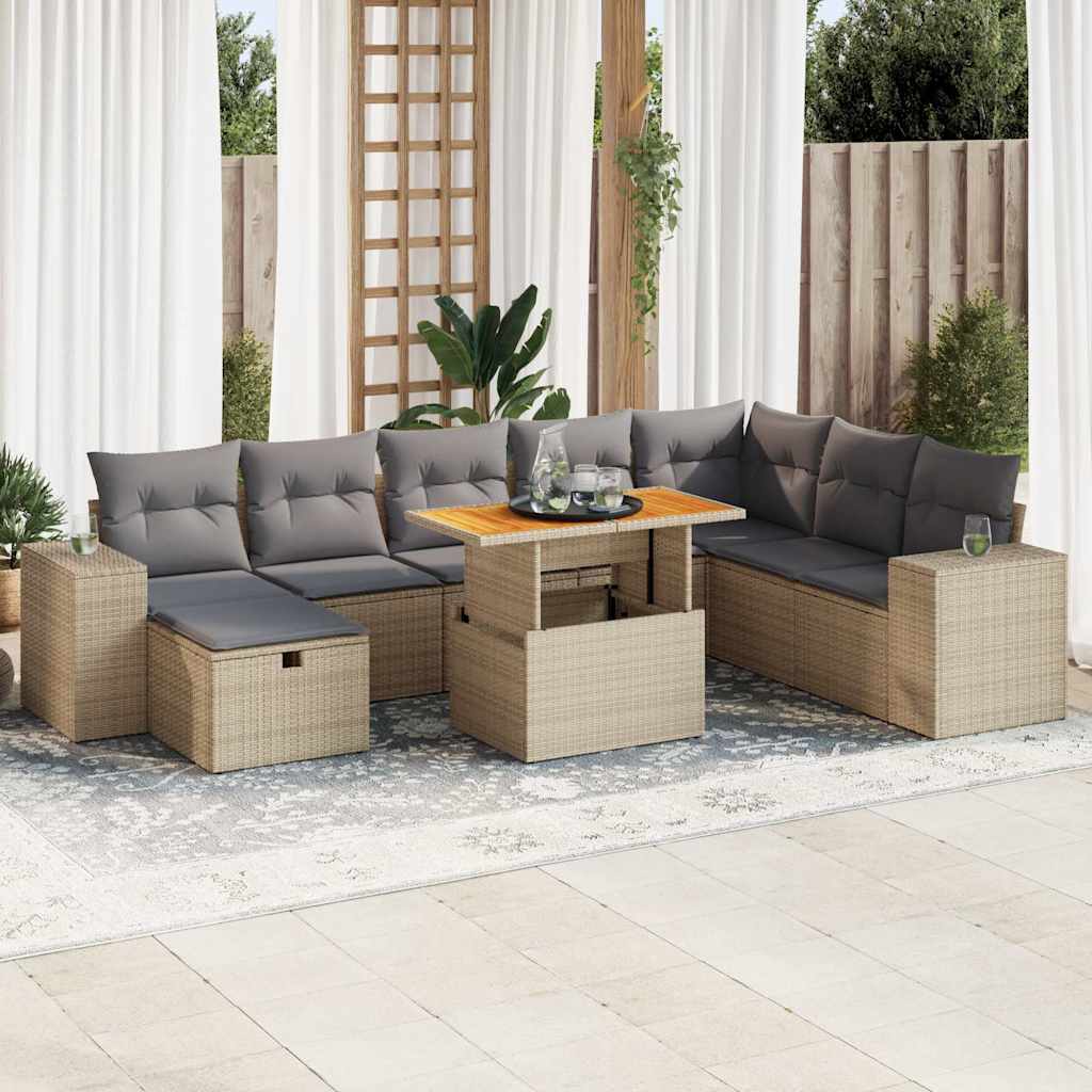 Set Canapele De Grădină, 9 Piese, Cu Perne, , Poliratan