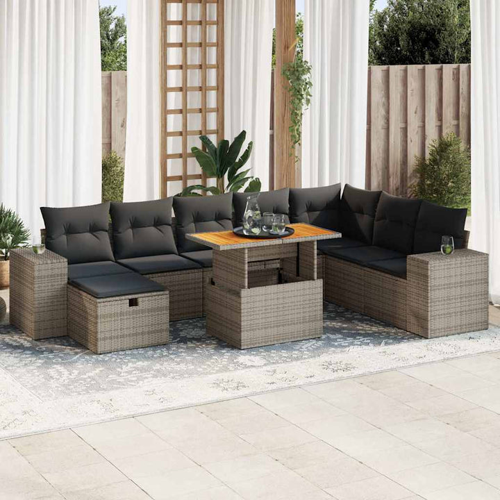 Set Canapele De Grădină, 9 Piese, Cu Perne, , Poliratan