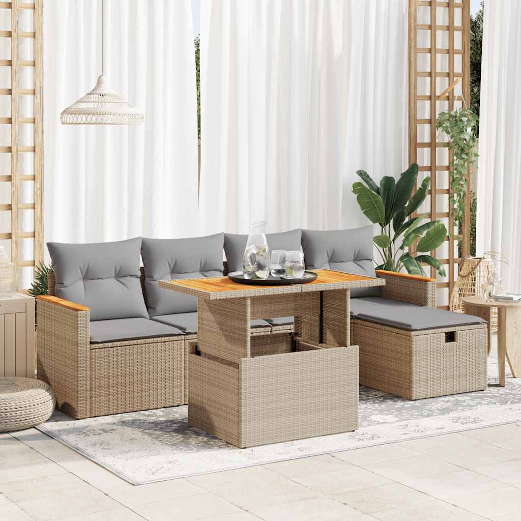 Set Mobilier Grădină Cu Perne, 6 Piese, , Poliratan