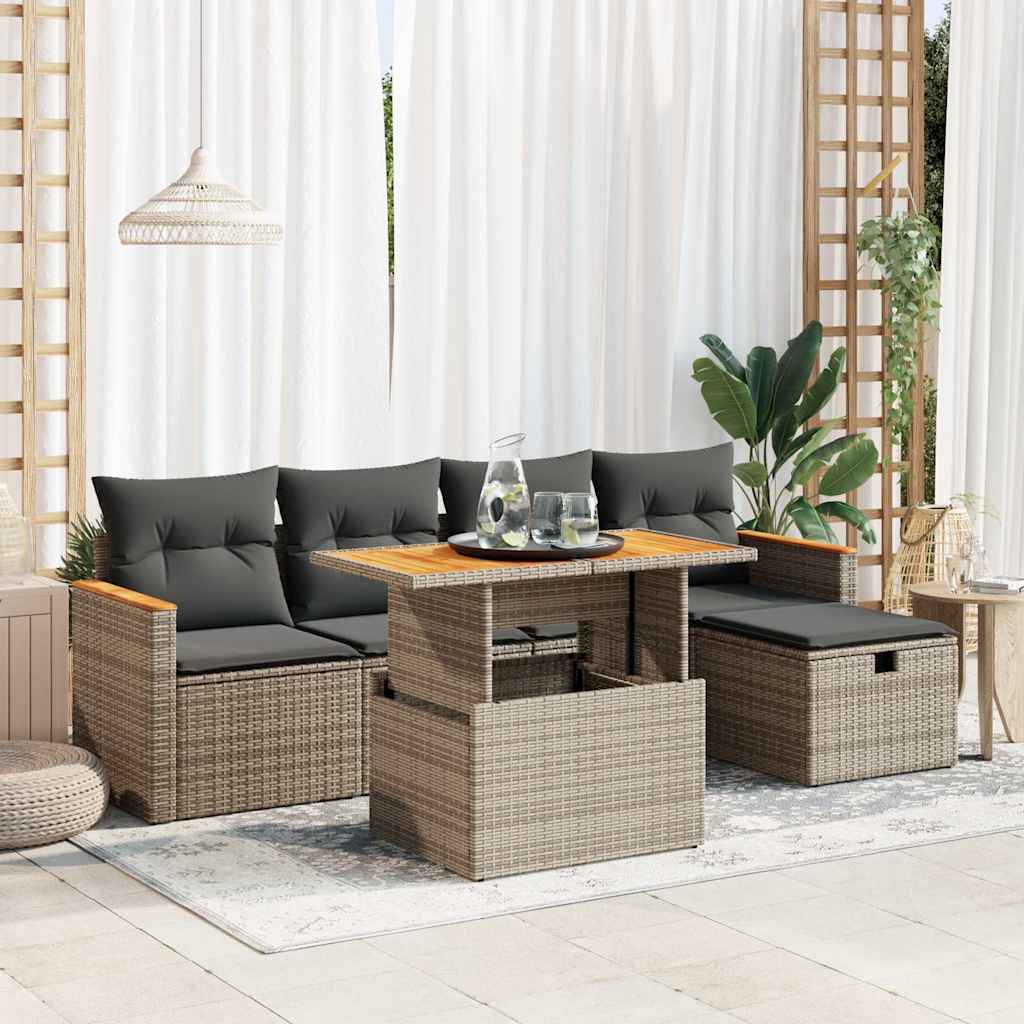 Set Mobilier Grădină Cu Perne, 6 Piese, , Poliratan