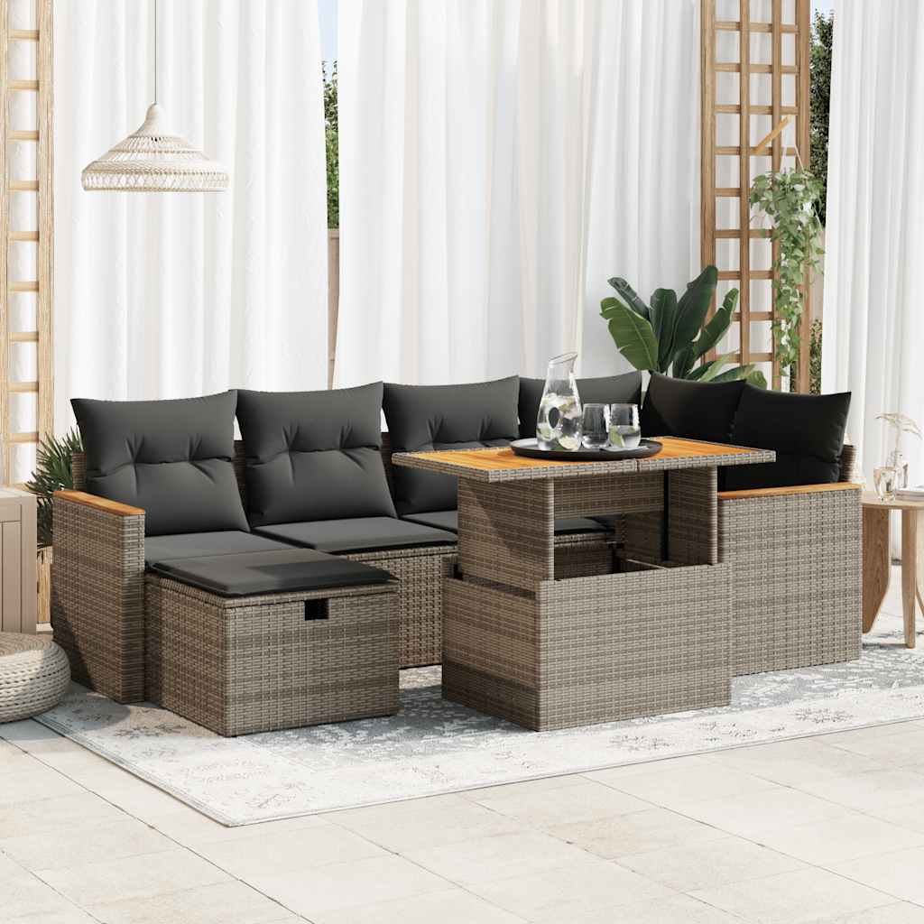 Set Canapele De Grădină Cu Perne, 7 Piese, , Poliratan