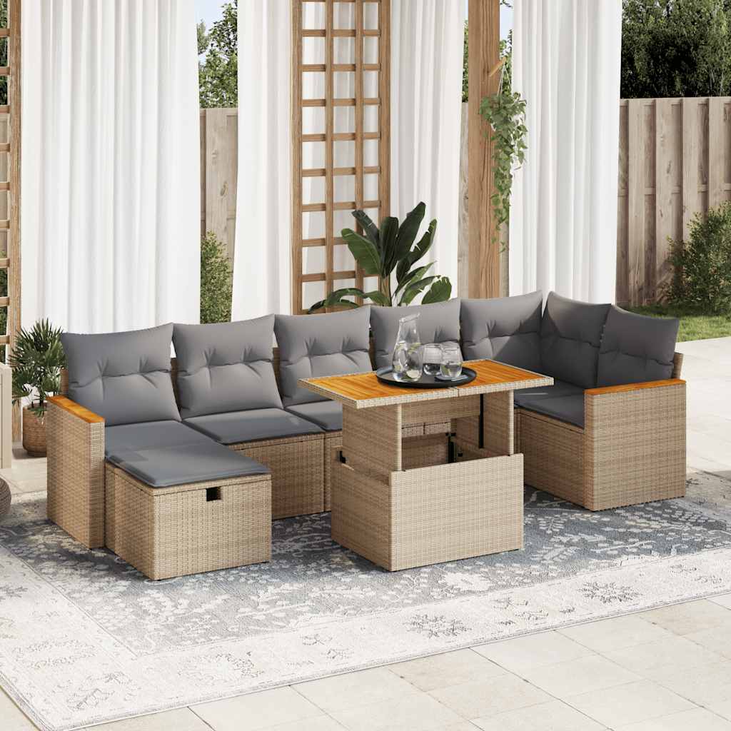 Set Canapele De Grădină Cu Perne, 8 Piese, , Poliratan