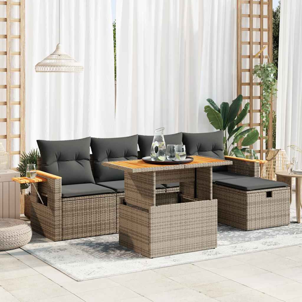 Set Canapele De Grădină Cu Perne, 6 Piese, Bej, Poliratan