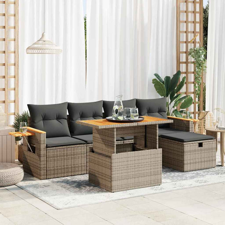 Set Canapele De Grădină Cu Perne, 6 Piese, Bej, Poliratan
