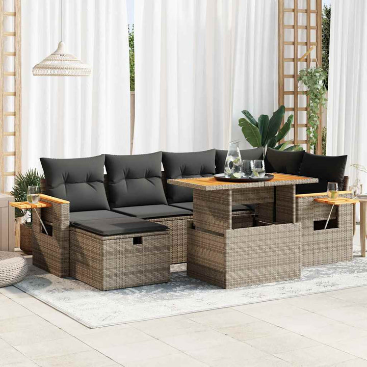 Set Canapele De Grădină, 7 Piese, Cu Perne, , Poliratan