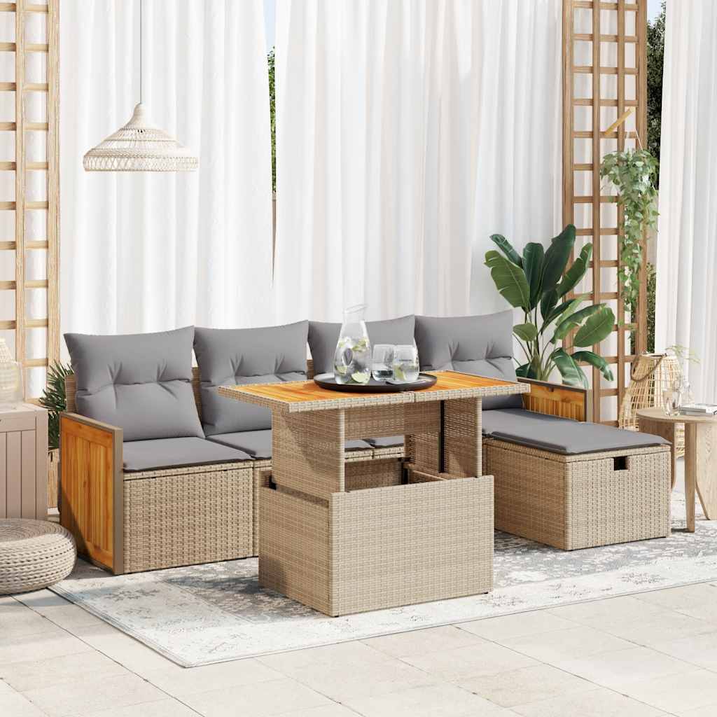 Set Mobilier De Grădină Cu Perne, 6 Piese, , Poliratan