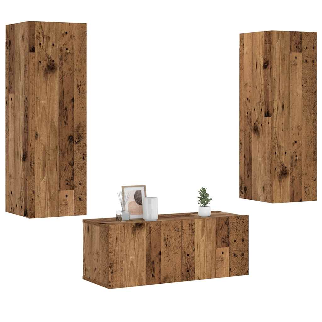 Set De Dulapuri Tv, 3 Piese, , Lemn Prelucrat