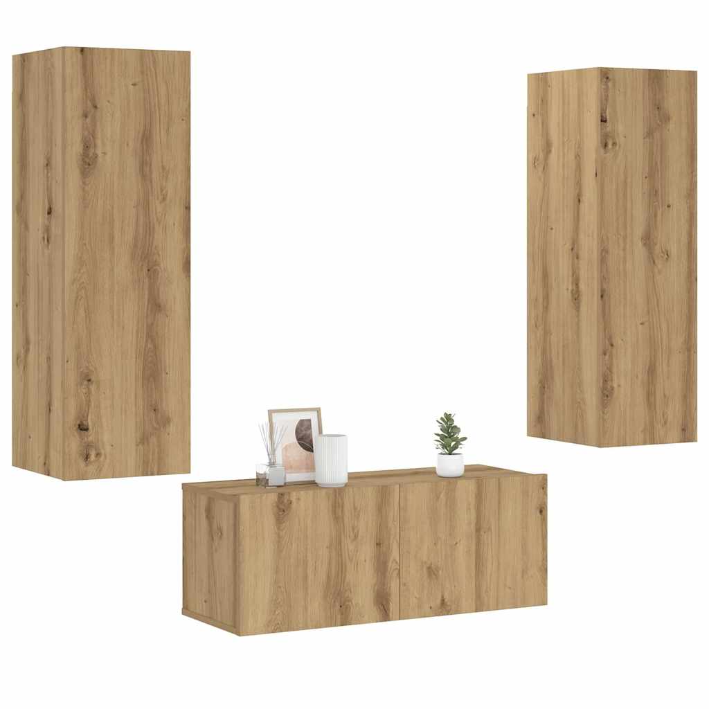 Set De Dulapuri Tv, 3 Piese, , Lemn Prelucrat
