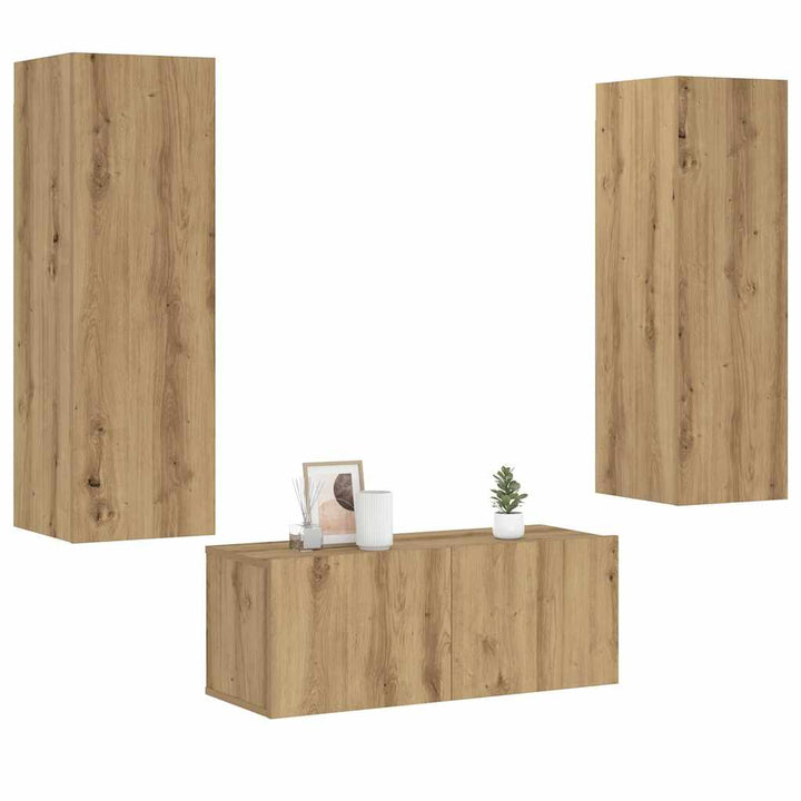 Set De Dulapuri Tv, 3 Piese, , Lemn Prelucrat