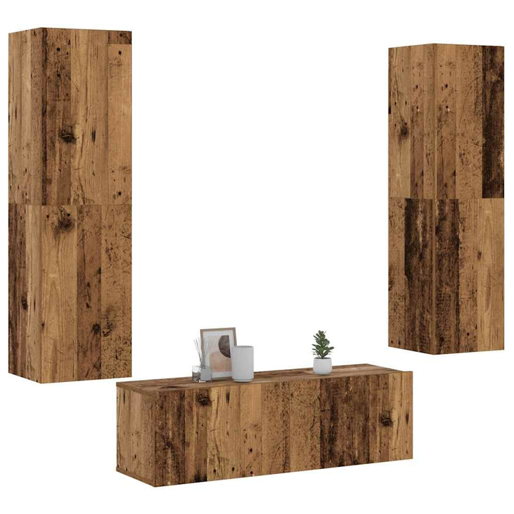 Set De Dulapuri Tv, 3 Piese, , Lemn Prelucrat