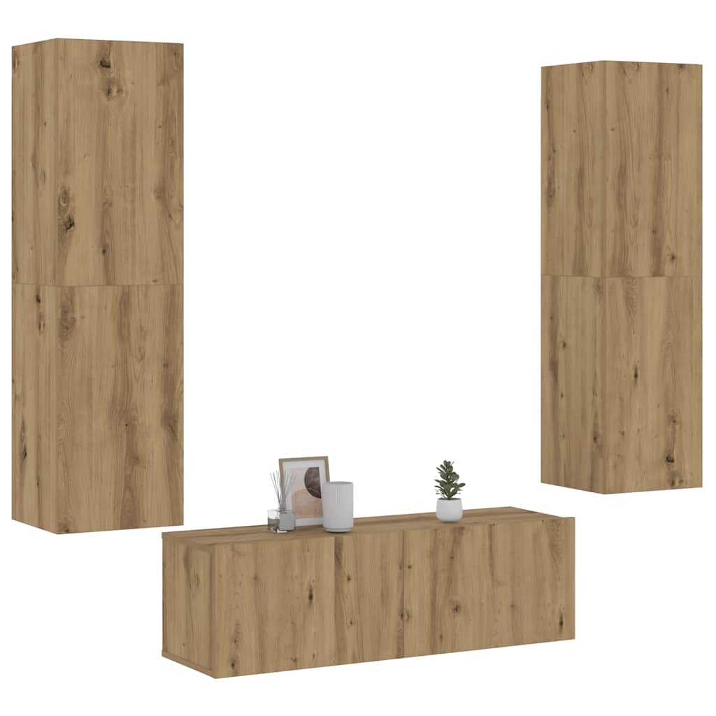 Set De Dulapuri Tv, 3 Piese, , Lemn Prelucrat