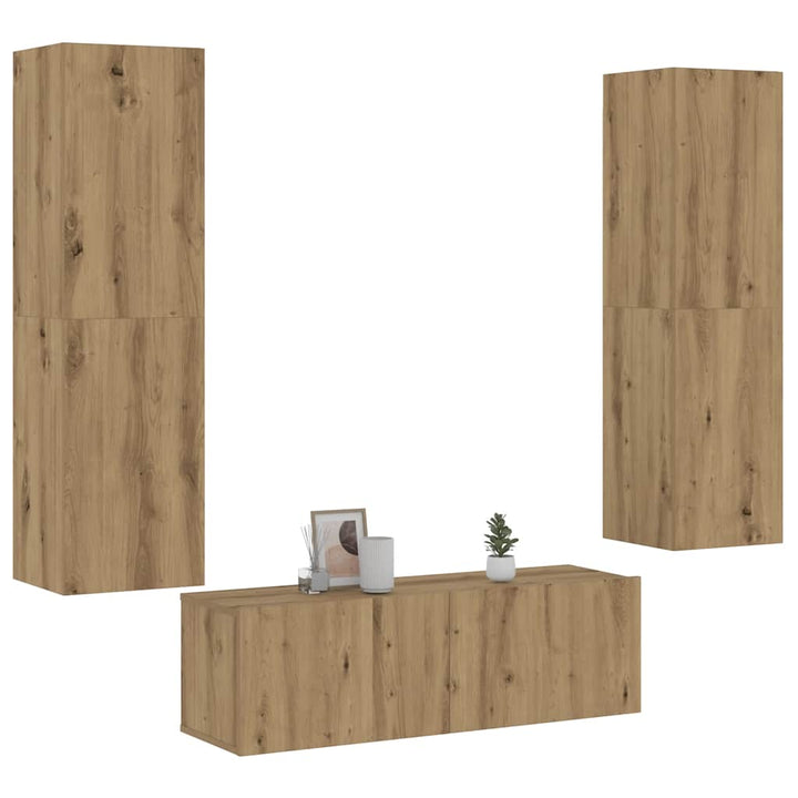Set De Dulapuri Tv, 3 Piese, , Lemn Prelucrat