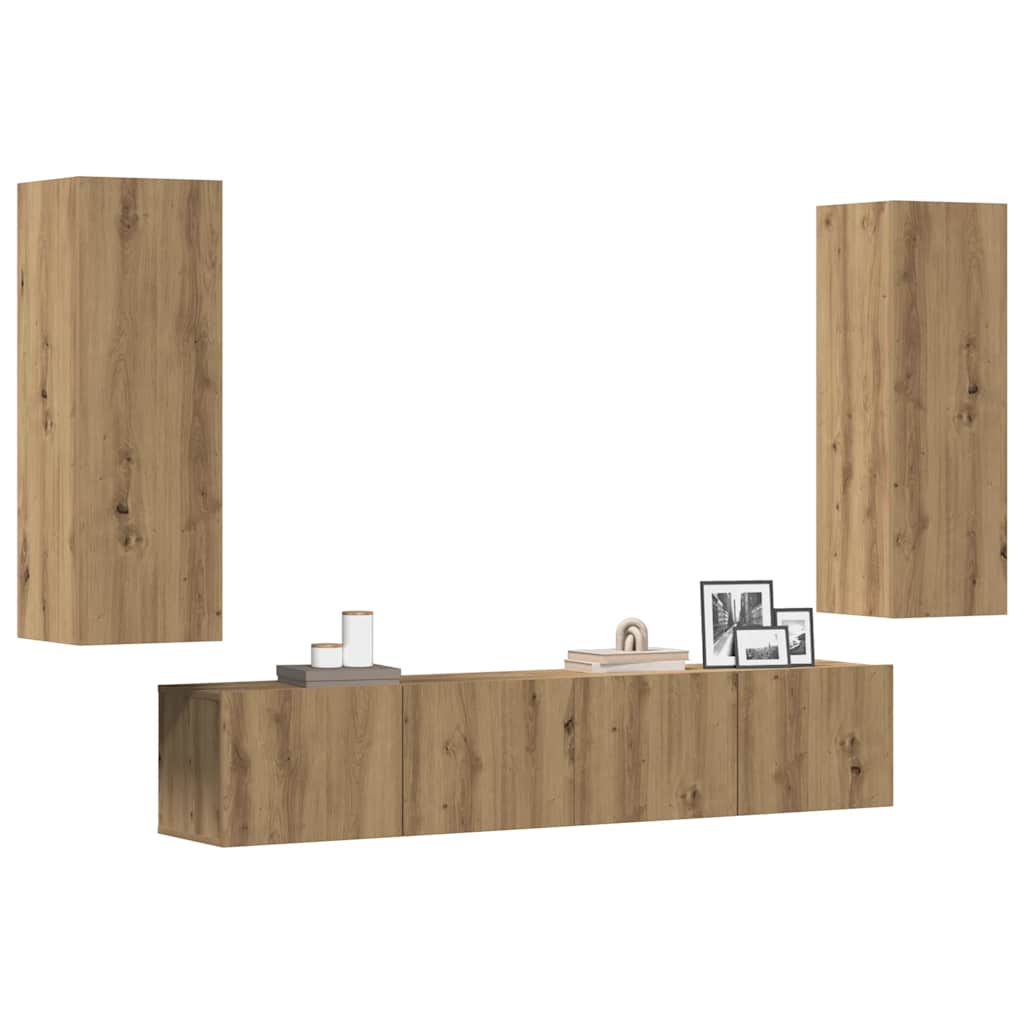 Set De Dulapuri Tv, 6 Piese, , Lemn Prelucrat
