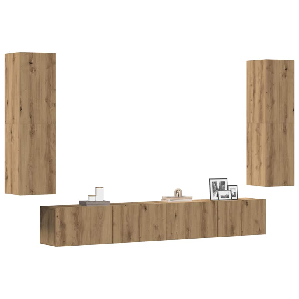 Set De Dulapuri Tv, 6 Piese, , Lemn Prelucrat