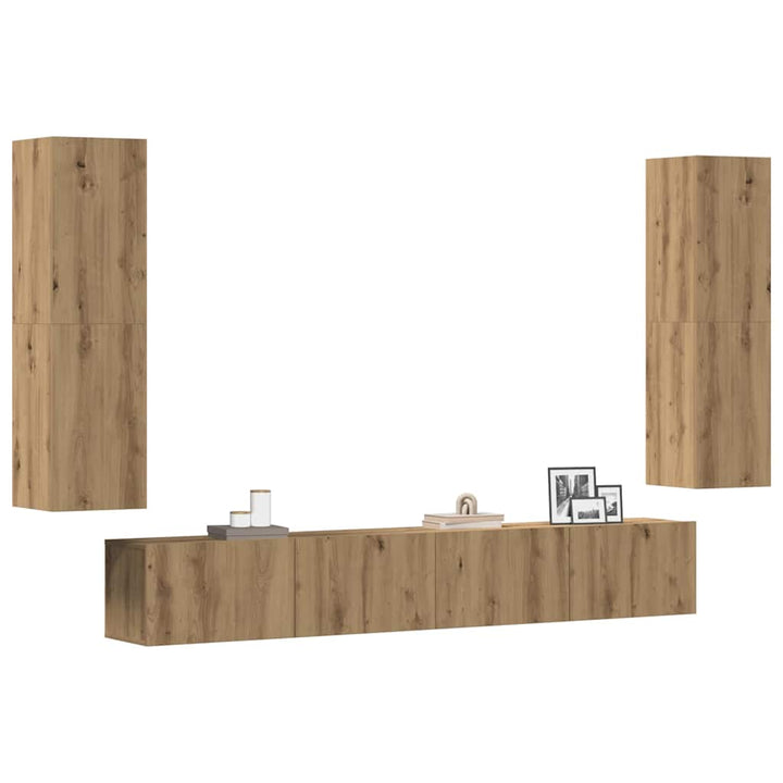 Set De Dulapuri Tv, 6 Piese, , Lemn Prelucrat