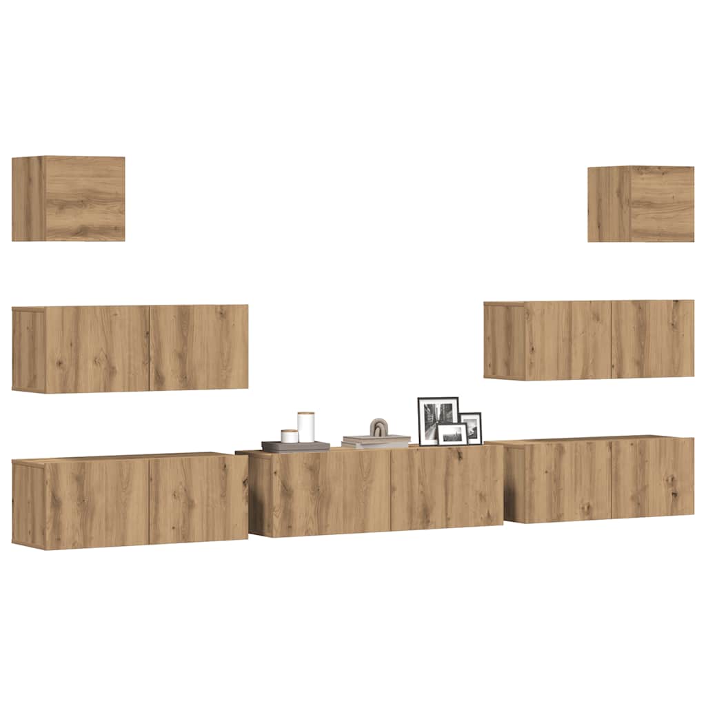 Set De Dulapuri Tv, 8 Piese, , Lemn Prelucrat