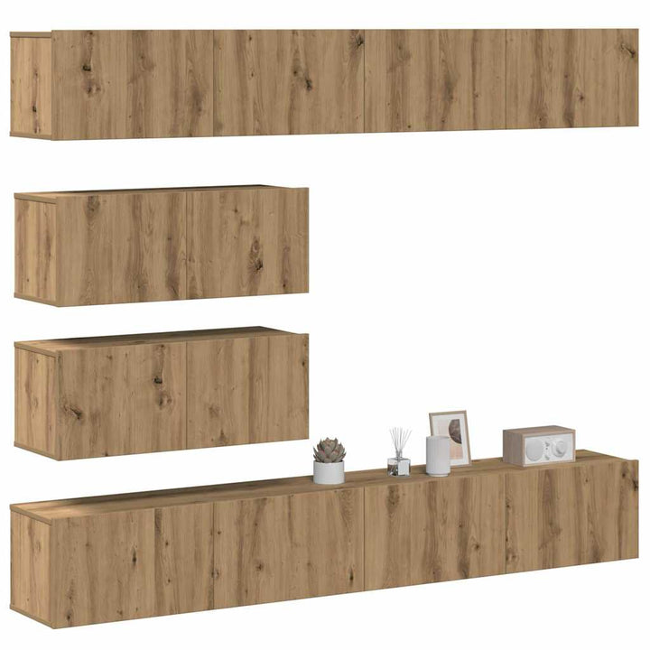 Set Dulapuri Tv, 8 Piese, , Lemn Prelucrat