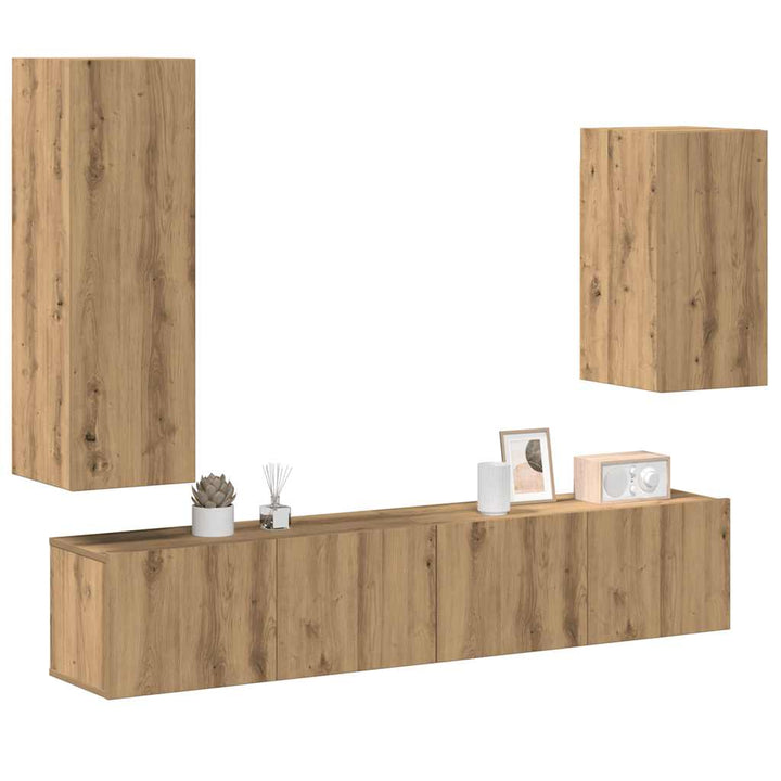 Set Dulapuri Tv, 4 Piese, , Lemn Prelucrat