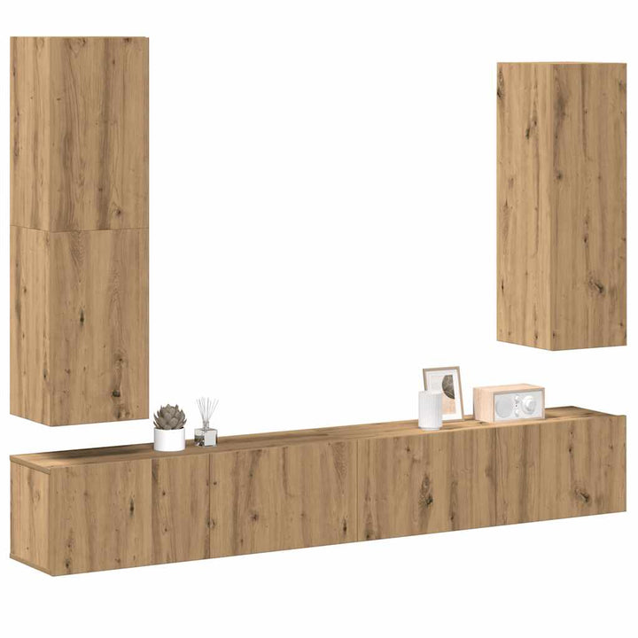 Set Dulapuri Tv, 4 Piese, , Lemn Prelucrat