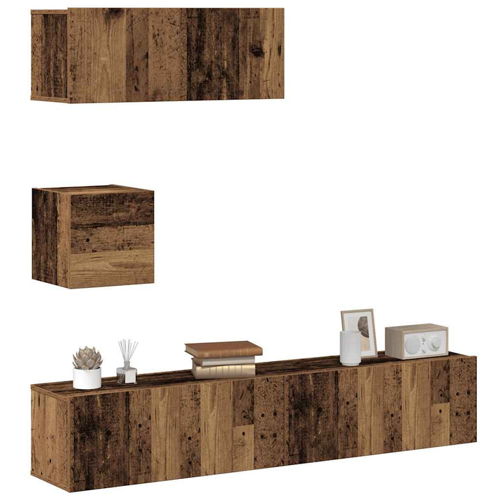 Set De Dulapuri Tv, 4 Piese, , Lemn Prelucrat