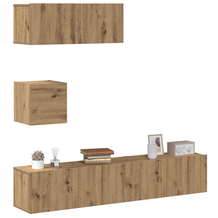Set De Dulapuri Tv, 4 Piese, , Lemn Prelucrat