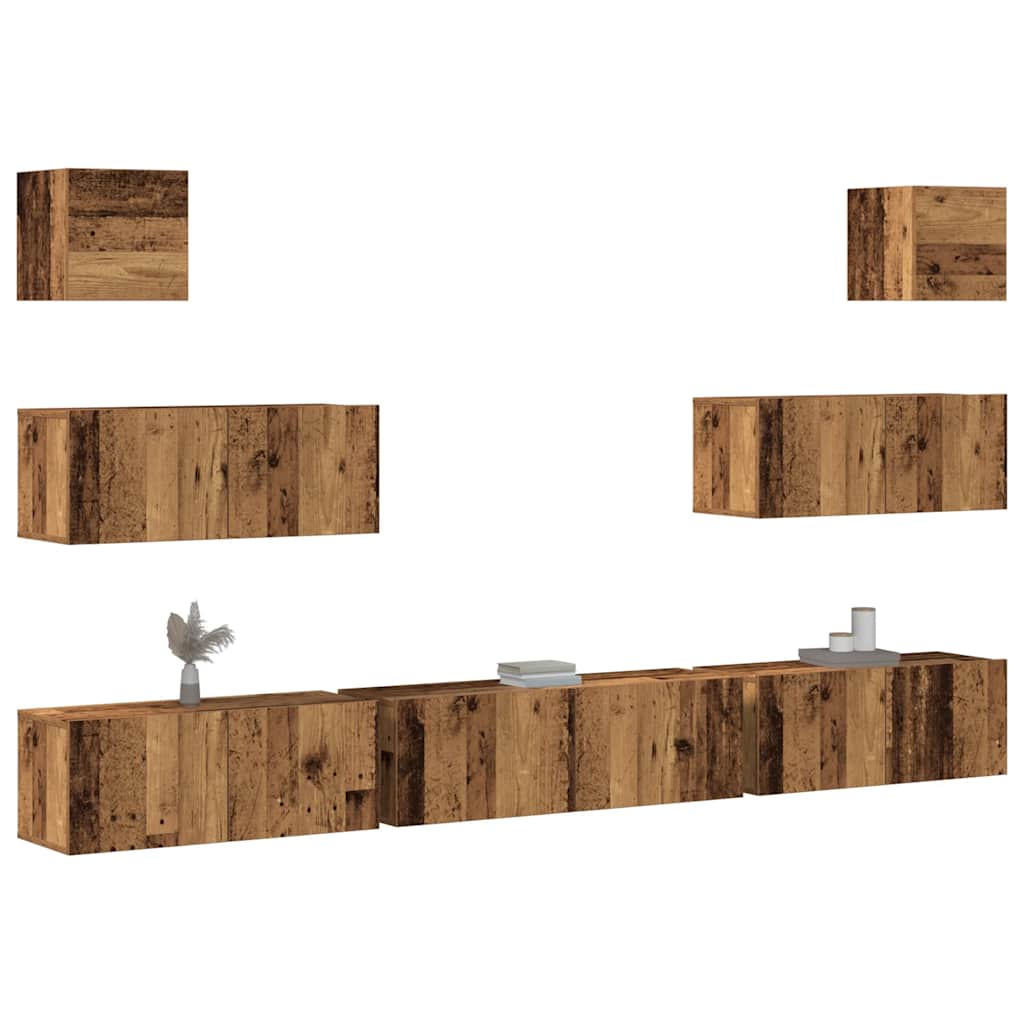 Set Comode Tv, 7 Piese, Stejar Maro, Lemn Compozit