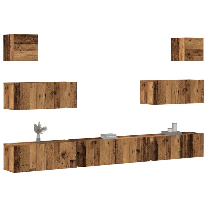 Set Comode Tv, 7 Piese, Stejar Maro, Lemn Compozit